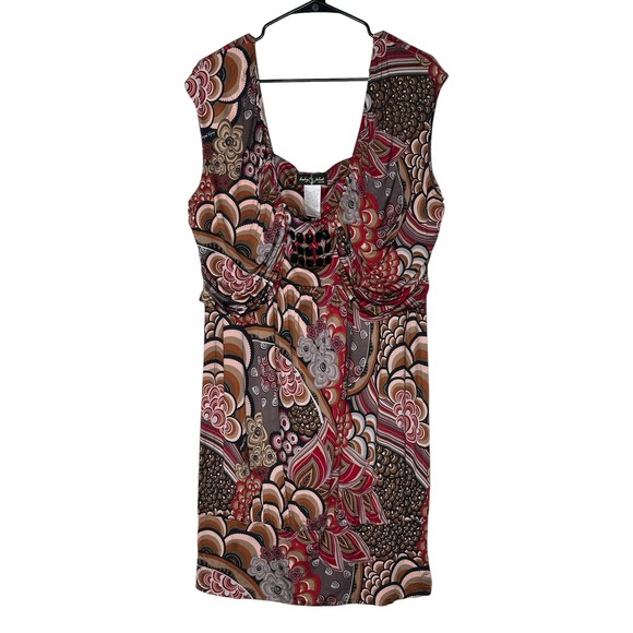 Baby Phat Dresses & Skirts - Baby Phat Mini Dress 2X Red Paisley Beaded Ruched Y2K Boho McBling Plus Size